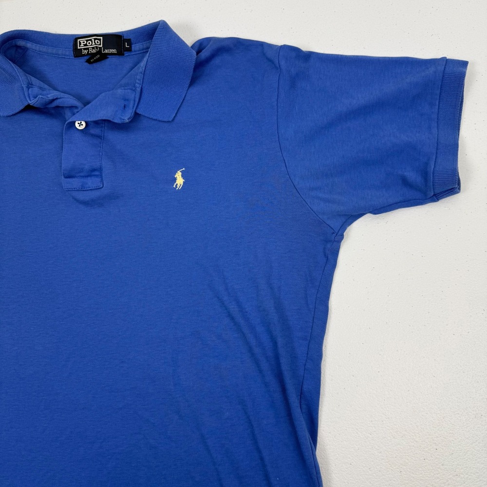 Polo Ralph Lauren Mens Blue Polo Shirt Made in USA Cotton Large Short Sleeve L - Picture 7 of 8